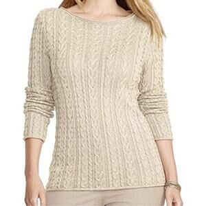 Lauren Ralph Lauren Tan Cable Knit Sweater Sz M